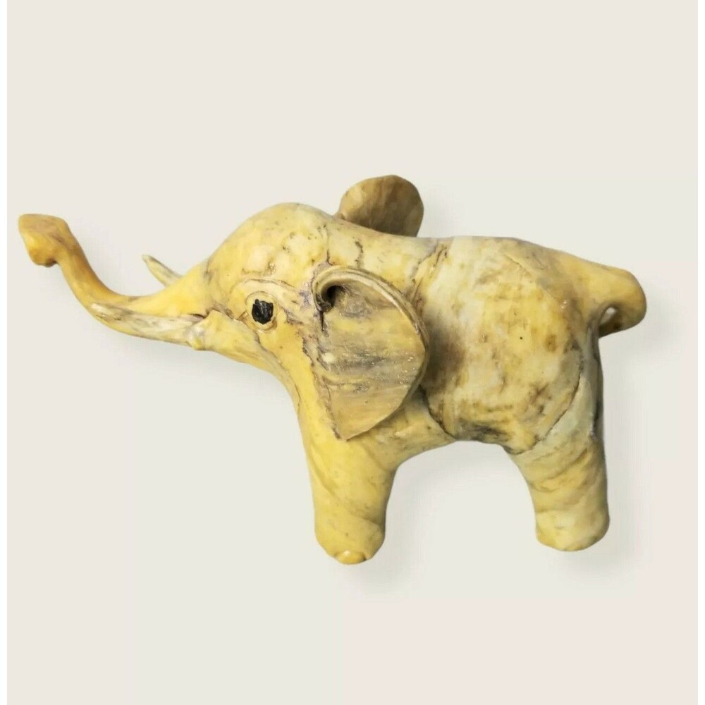 Paper Mache Elephant Sculpture Modern Folk Art Standing Trunk Up Vintage